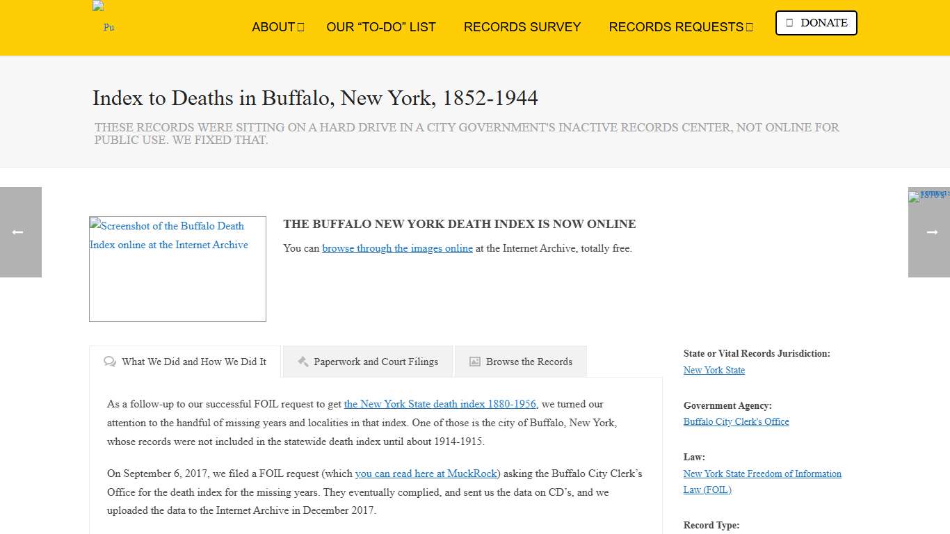 Index to Deaths in Buffalo, New York, 1852-1944 - Reclaim The Records