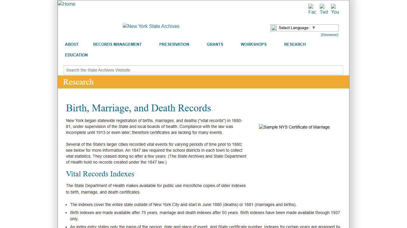 Birth, Marriage, and Death Records | New York State Archives
